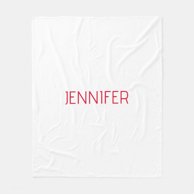 Professional minimalist modern white red name fleece blanket (Front)