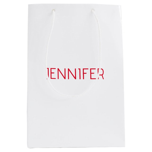 Professional minimalist modern white red name medium gift bag (Front)