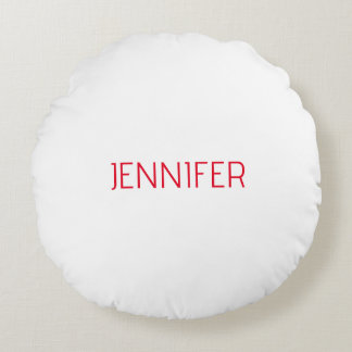 Professional minimalist modern white red name round cushion