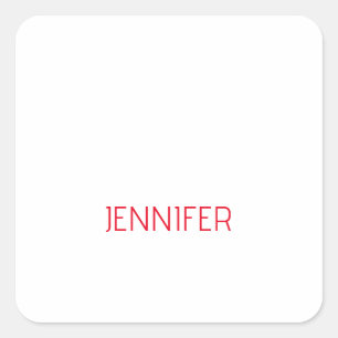 Professional minimalist modern white red name square sticker