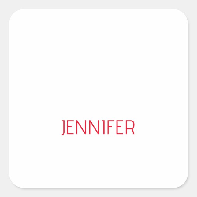 Professional minimalist modern white red name square sticker (Front)