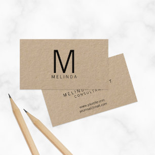 Professional Minimalist Monogram Kraft Paper Business Card