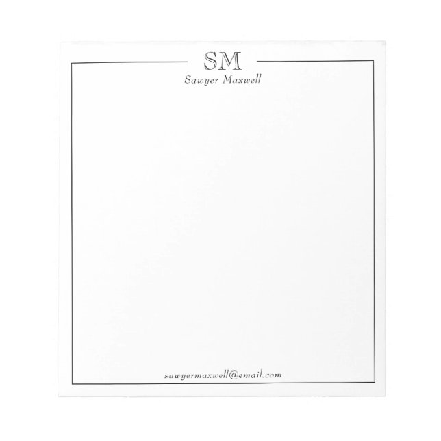 Professional Minimalist Monogram Name Business Notepad (Front)