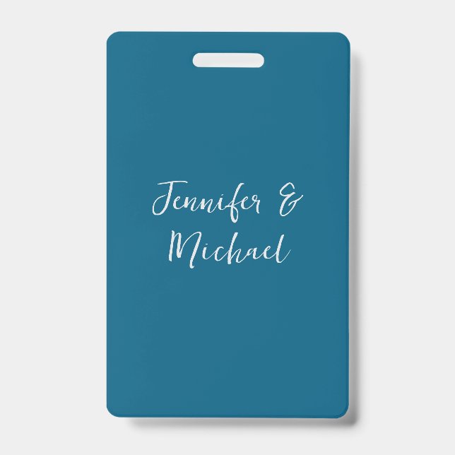 Professional minimalist ocean blue calligraphy ID badge (Front)