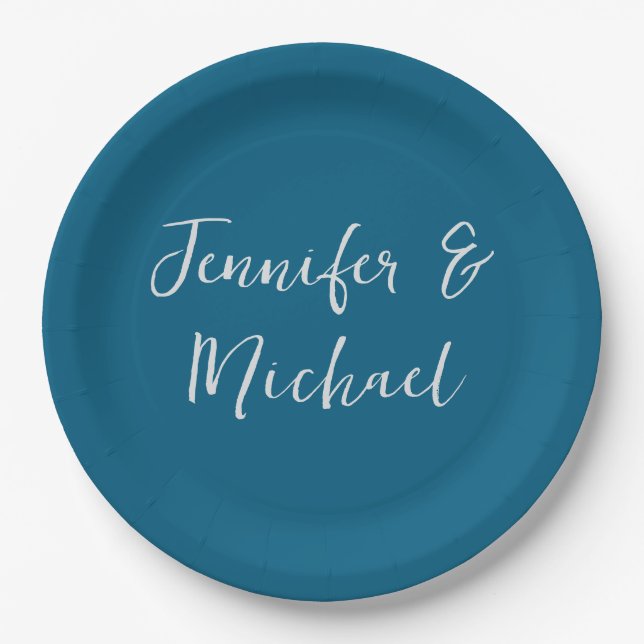 Professional minimalist ocean blue calligraphy paper plate (Front)