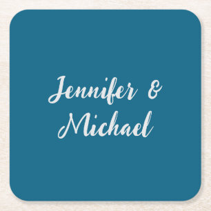 Professional minimalist ocean blue calligraphy square paper coaster