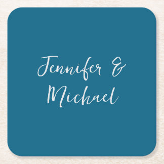 Professional minimalist ocean blue calligraphy square paper coaster