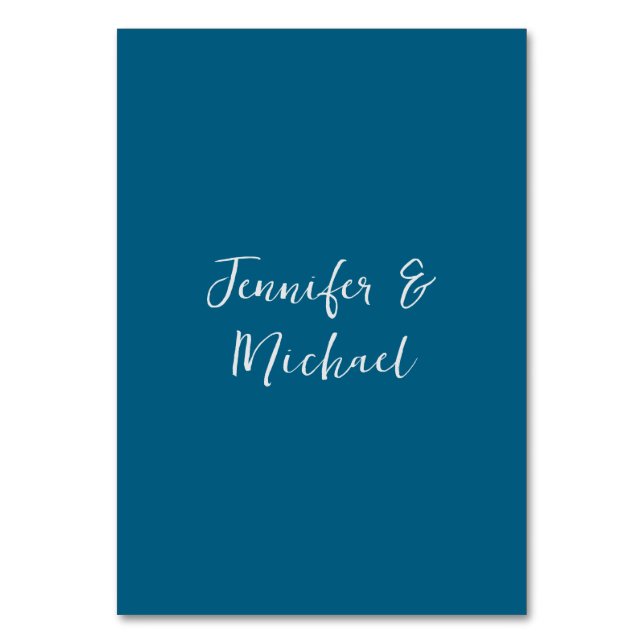 Professional minimalist ocean blue calligraphy table number (Front)