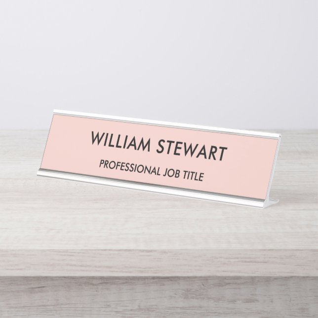 Professional Minimalist Pink Employee Staff Desk Name Plate (Front)