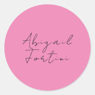 Professional minimalist pink modern your name classic round sticker