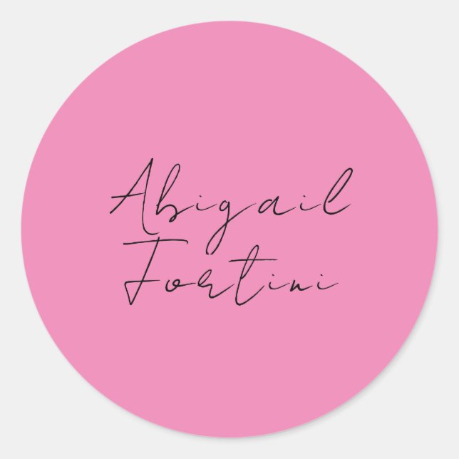 Professional minimalist pink modern your name classic round sticker (Front)