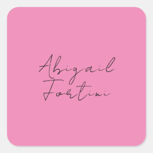 Professional minimalist pink modern your name square sticker