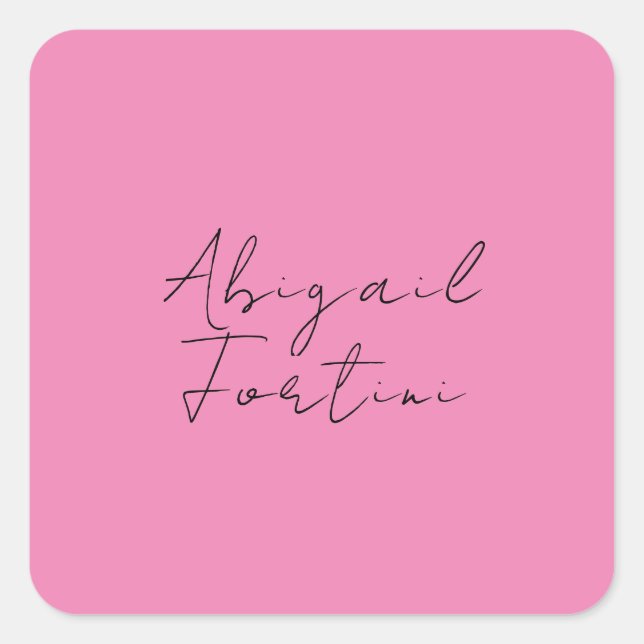 Professional minimalist pink modern your name square sticker (Front)