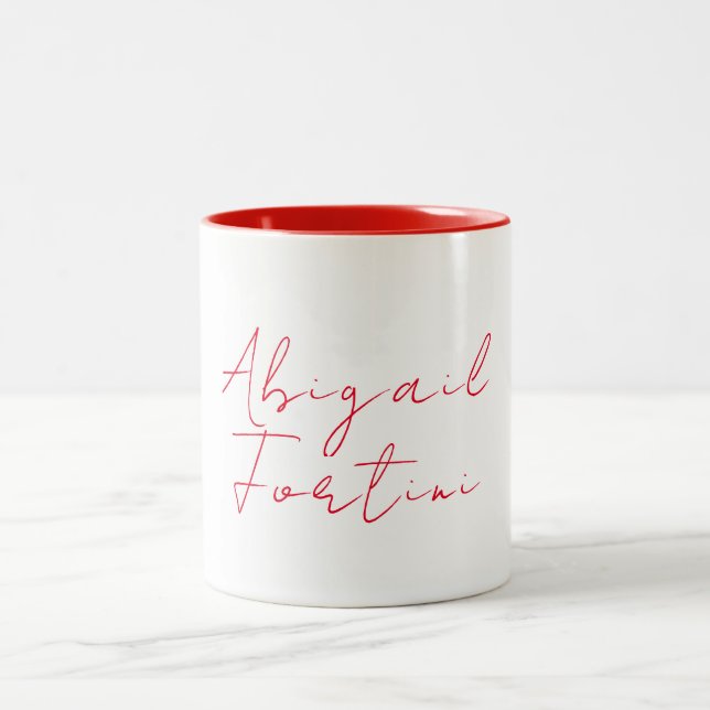 Professional minimalist red white modern Two-Tone coffee mug (Center)