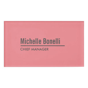 Professional Minimalist Simple Coral Pink Modern Name Tag