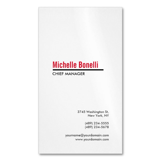 Professional Minimalist Simple White Modern Plain Magnetic Business Card (Front Vertical)