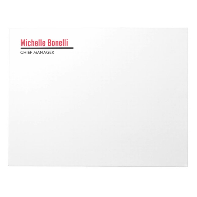 Professional Minimalist Simple White Modern Plain Notepad (Front)