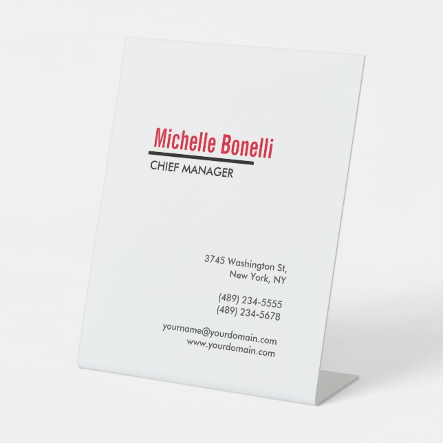 Professional Minimalist Simple White Modern Plain Pedestal Sign (Front)