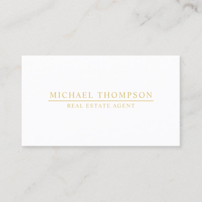 Professional Minimalist White and Gold Business Card (Front)