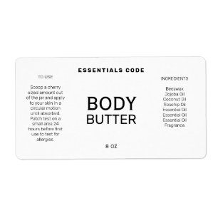 Professional Minimalist White Body Butter Labels