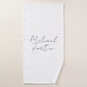 Professional minimalist white calligraphy name bath towel