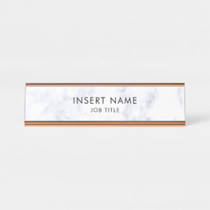 Professional Minimalist White Marble Desk Name Plate