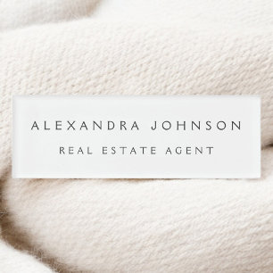 Professional Minimalist White Modern Business Name Tag