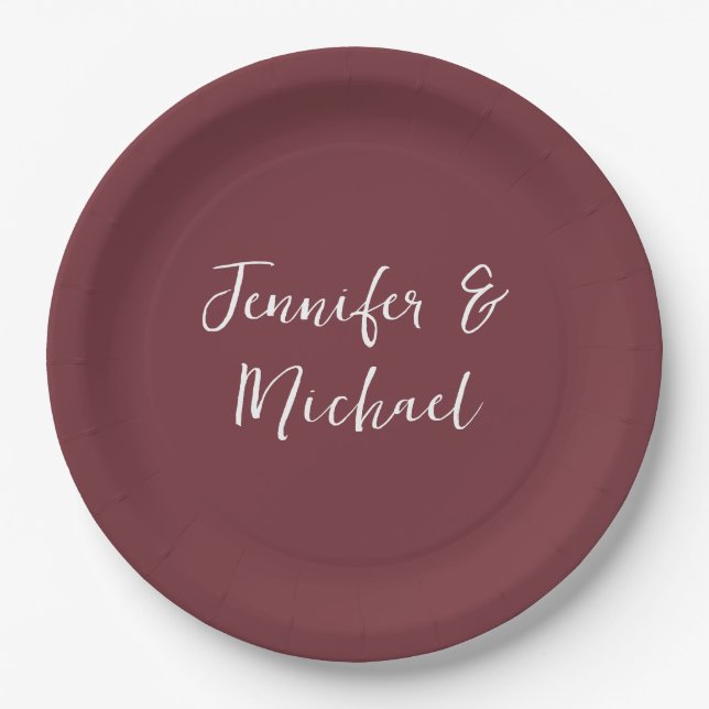 Professional minimalist wine red calligraphy paper plate (Front)