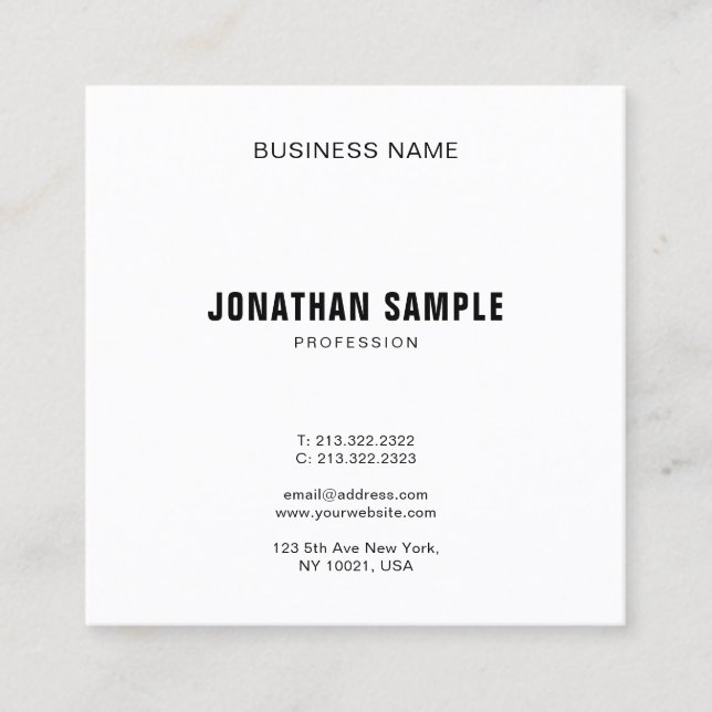 Professional Minimalistic Modern Design Elegant Square Business Card (Front)