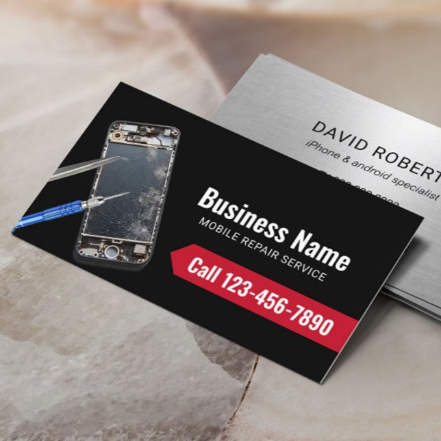 Professional Mobile Repair Service Plain Black  Business Card (Creator Uploaded)