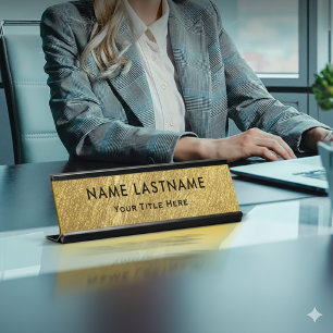 Professional Modern Black and Gold Office Desk Name Plate