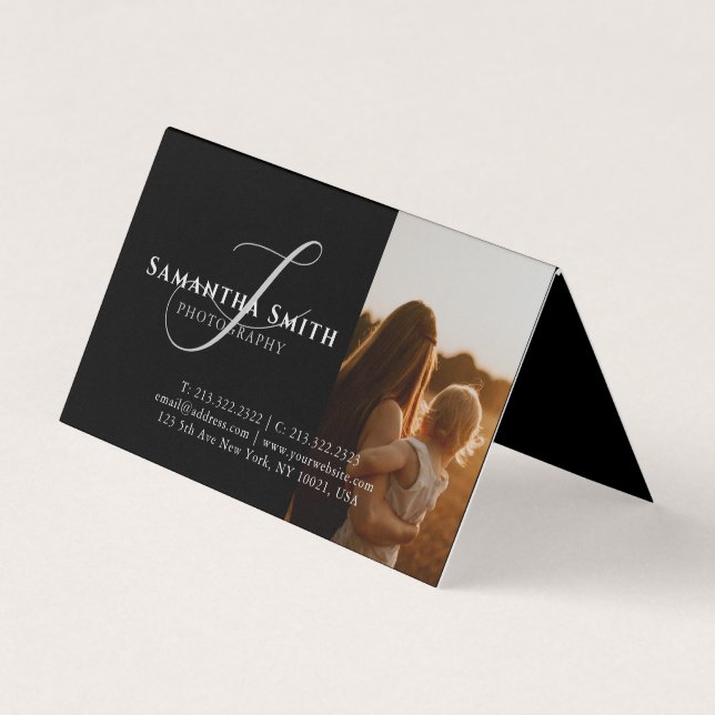 Professional Modern Black and White 4 Photos Business Card (Front)