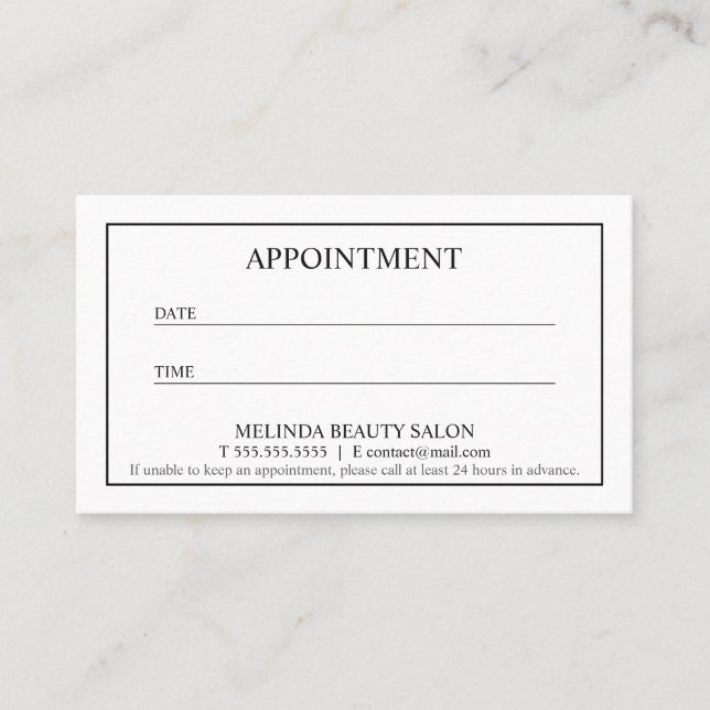 Professional Modern Black and White Appointment Card (Front)