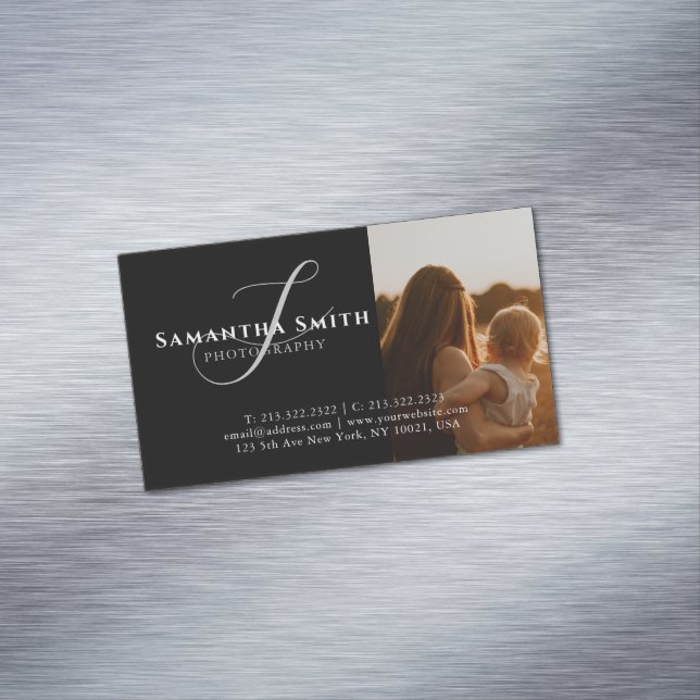 Professional Modern Black and White Photography Magnetic Business Card (In Situ)
