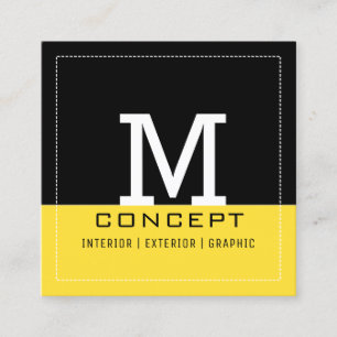 Professional Modern Black Banana Yellow Monogram Square Business Card