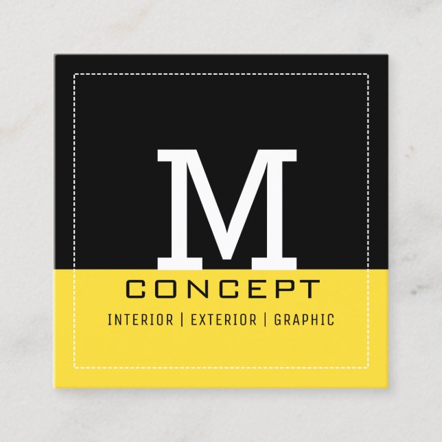 Professional Modern Black Banana Yellow Monogram Square Business Card (Front)