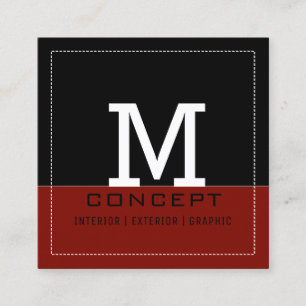 Professional Modern Black Barn Red Monogram Square Business Card