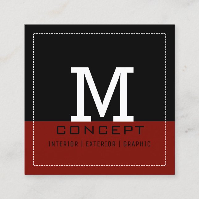Professional Modern Black Barn Red Monogram Square Business Card (Front)