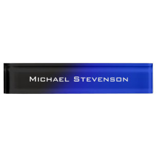 Professional Modern Black Blue Desk Nameplate