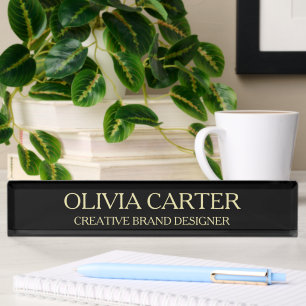 Professional Modern Black Gold Desk Nameplate