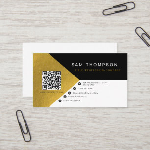 Professional Modern Black Gold Foil QR Code Business Card