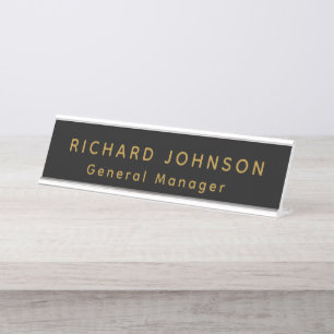 Professional Modern Black Gold Office Name Title Desk Name Plate