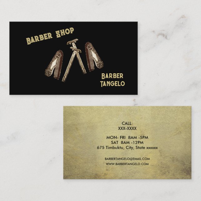Professional Modern Black Gold Simple Barber Business Card (Front/Back)