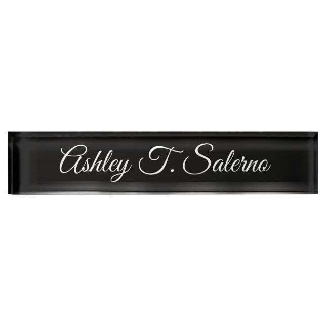 Professional Modern Black Grey Handwriting Script Nameplate (Front)