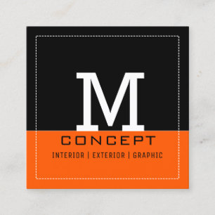 Professional Modern Black Orange Monogram Square Business Card