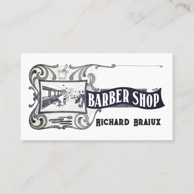 Professional Modern Black White Barber Business Card (Front)
