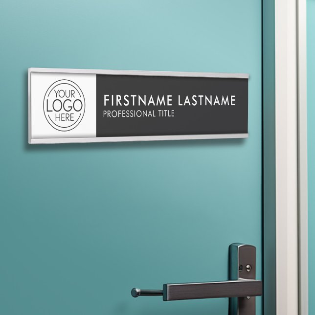 Professional, Modern Black White Logo, Name, Title Door Sign (Personalized Door Sign - Add Your Logo and Professional Title with Name)