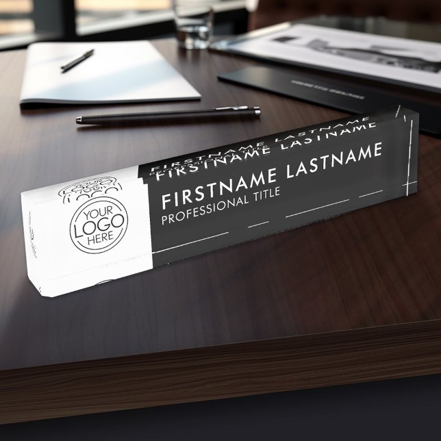 Professional, Modern Black White Logo, Name, Title Nameplate (Personalized Name Plate With Your Logo Here)