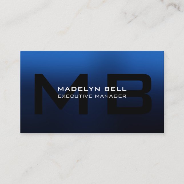 Professional Modern Blue Black Monogram Business Card (Front)