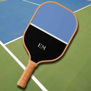 Professional Modern Blue & Black Monogram Initials Pickleball Paddle